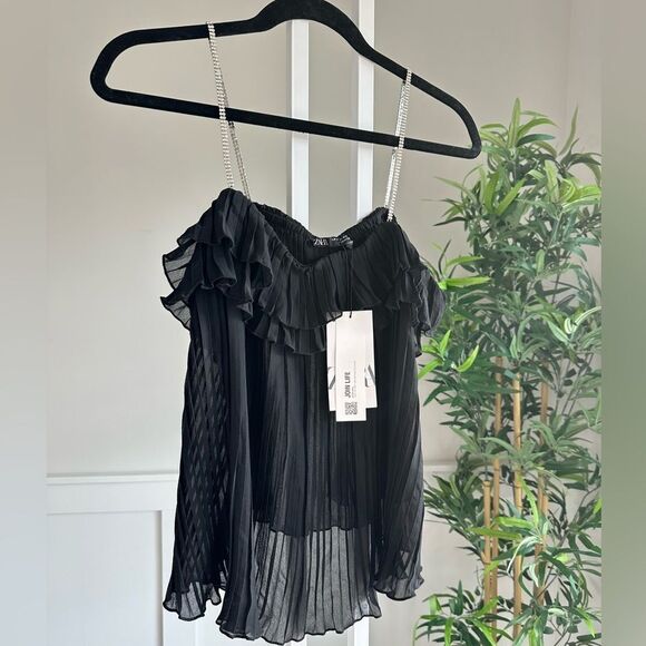 Zara pleated flowy top with rhinestone straps - Picture 5 of 8